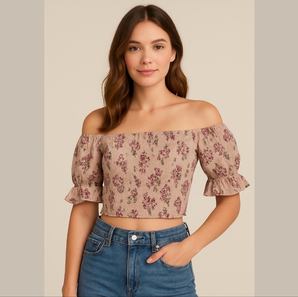 Xhilaration Tops - Floral Off-Shoulder Stretch Crop Top Size L Xhilaration